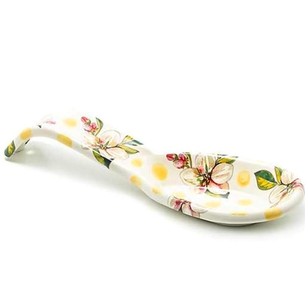 MACKENZIE CHILDS Summer Yellow Wildflowers Enamel Spoon Rest Kitchen Decor NEW